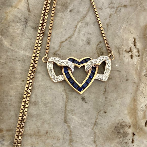 Ross-Simons Gold Vermeil Sterling Silver Triple Heart Sapphire Pendant Necklace - Picture 1 of 16